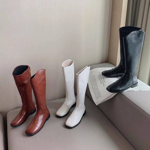 Fashion Low Heel Square Toe Knee Boots